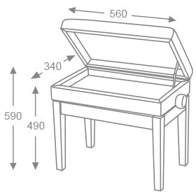 Afmetingen Hidrau Lite X5 Pianobank met Opbergruimte